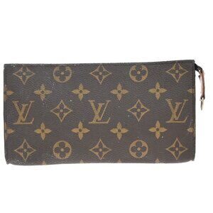 LOUIS VUITTON LV Logo Bucket GM Pouch Bag Monogram Leather Brown Gold